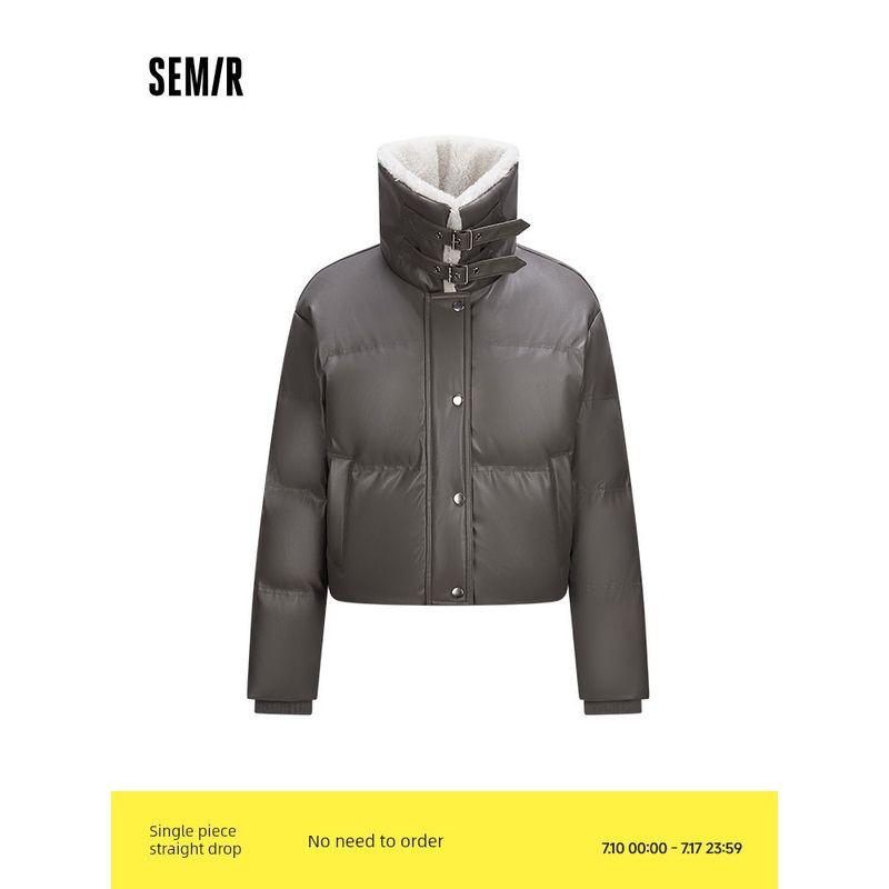 

[Тот же стиль, что и в торговом центре] Пуховик Senma Женский Короткий Меховой Воротник Маленький Зима 2024 Новое Поступление Свободный Топ из Полиуретановой Кожи Green 00444-Grey Duck Down 150/76A/XS