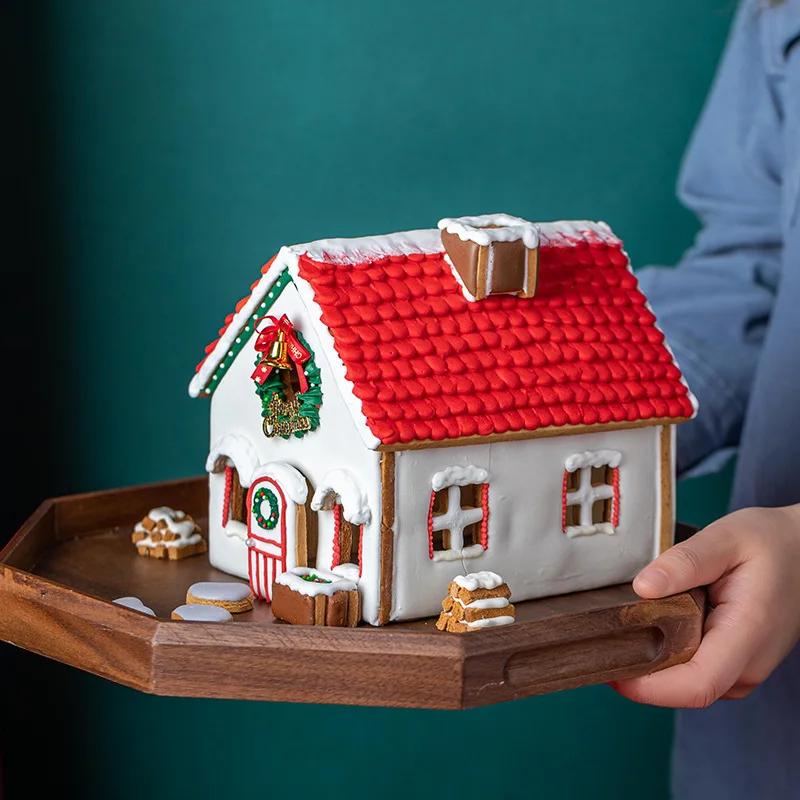 3D Christmas Gingerbread House Set Baking Mold Kitchen Stainless Steel Biscuit Mould Cookie Cutters Kids Diy Baking Pastry Tool