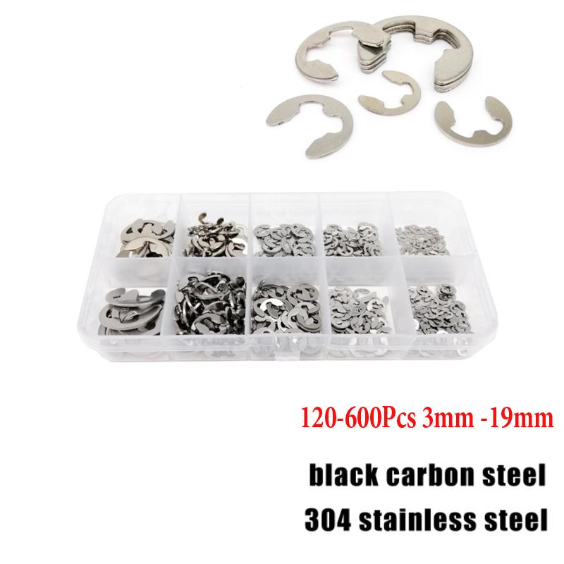 70–600 Stück 3–19 mm Sicherungsring-Sortiment-Set, schwarzer Sicherungsring-Satz und 304 Edelstahl-Kohlenstoffstahl