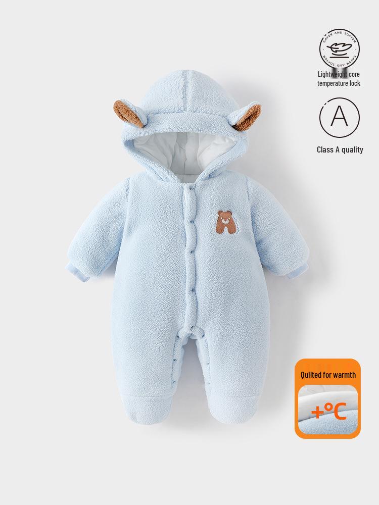 Infant Winter Jumpsuit: Thickened Cotton with Velvet, Quilted Warm Newborn Outfit for Autumn and Winter