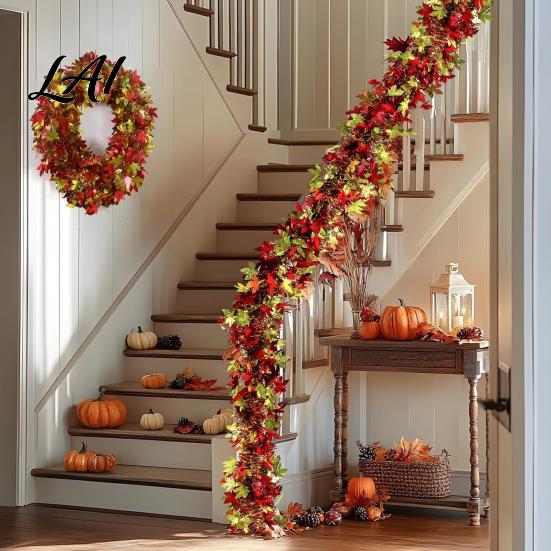 Bendable Wire Leaf Vines 78 Inch Fall Maple Leaves Tinsel Garland Shiny Metallic Twist Reusable Foliage for Weddings Garland Hanging Decoration