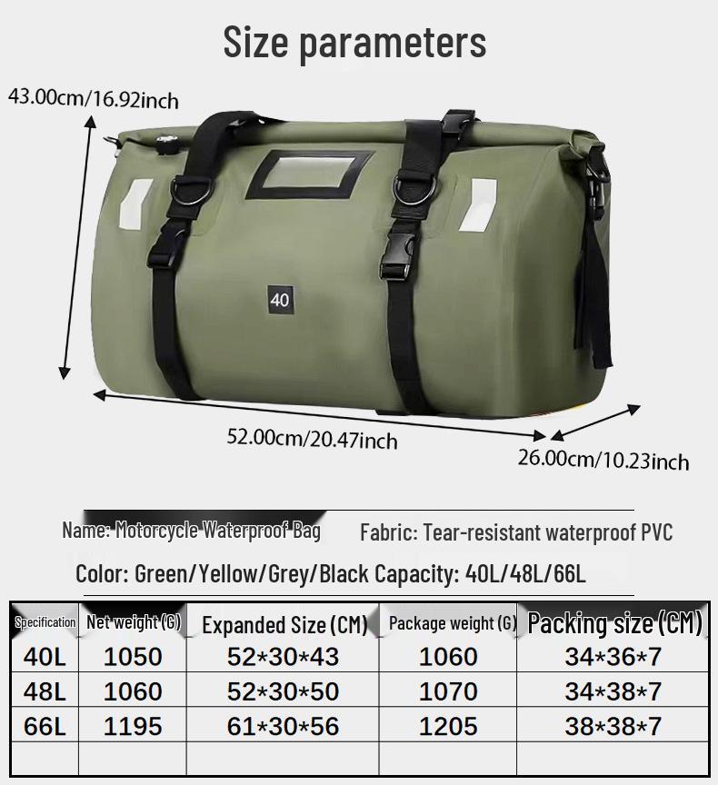 Geantă de coadă Soreton impermeabilă pentru călătorie și salvare cu motocicletă