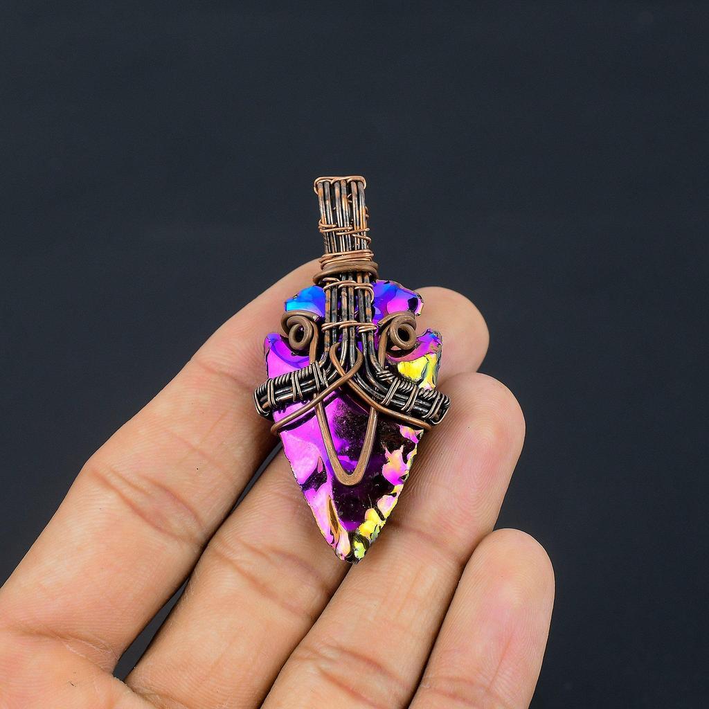 Peacock Aura Druzy Jewelry, 999 Copper Wire Wrapped Pendant Handmade Gemstone Jewelry, Gifts For Wife Brand New Pendant