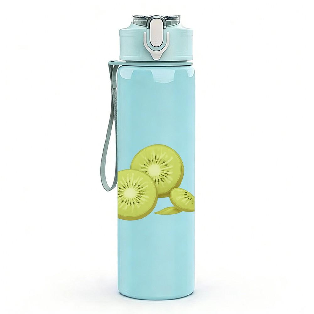 1PC Fresh Green Kiwi Fruit Pattern 750ml Color Plastic Sports Water Bottle Leakproof Flip Straw Lid Suitable for Sports Office Home Use