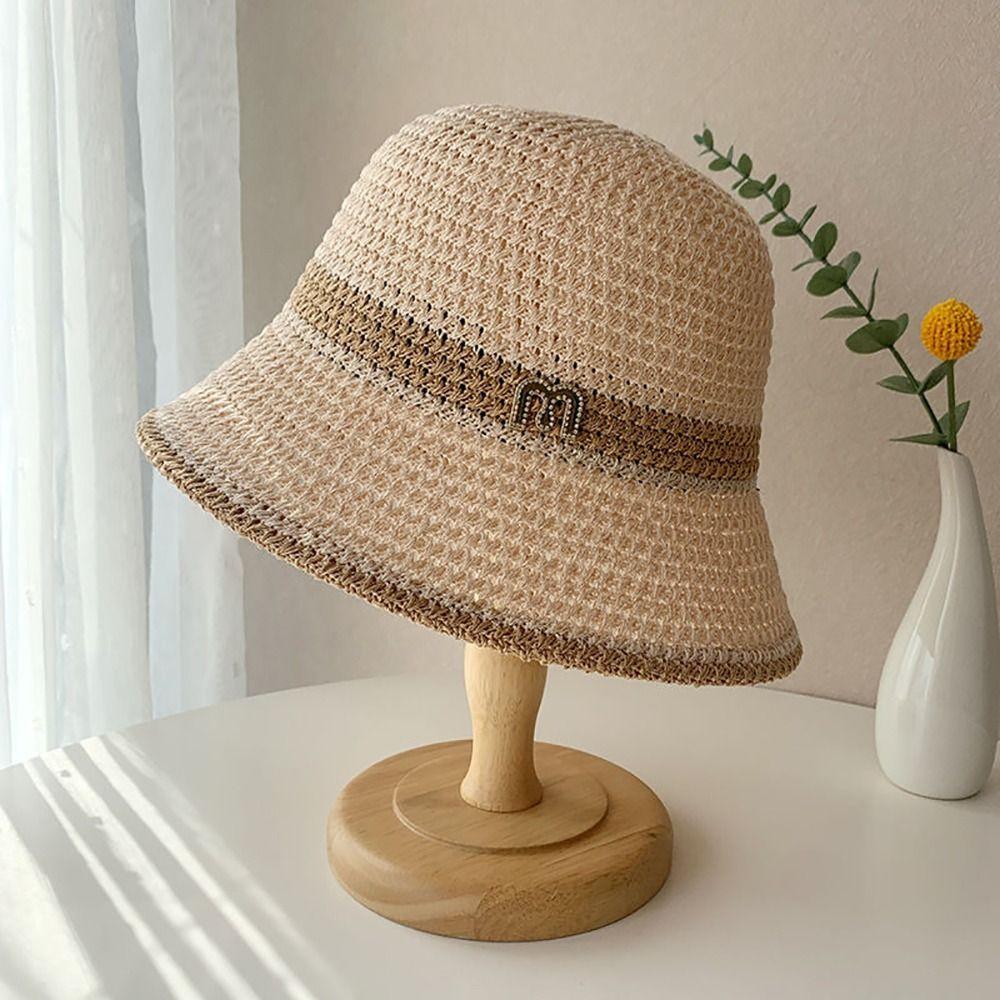 Foldable Fisherman's Hat Letter Decor Sun Hat Big Visors Beach Cap Women Girls