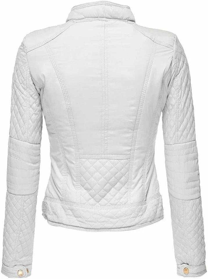 White Leather Lambskin Stylish Motorcycle Soft Women's Handmade Casual Jacket