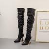 2025 New Stiletto Pointed  Leather Boots Women Toe White Heeled Knee Boots  Heel Side zipper Thigh Gigh Booties