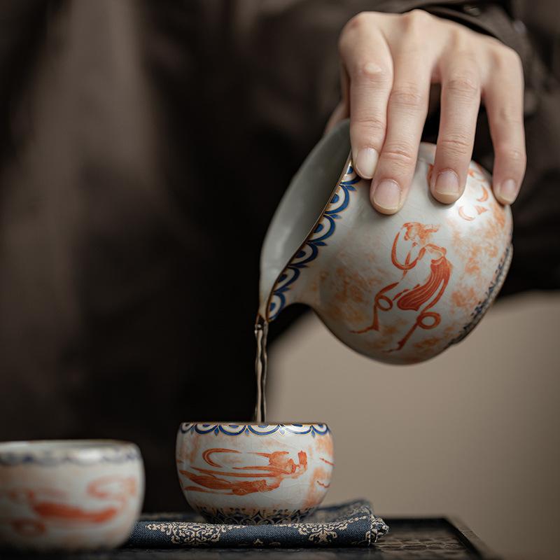 50ML Chinese Dunhuang Apsaras Ceramic Tea Cup Ru Kiln Master Cup Personal Tea Cups Bowl Kung Fu Household Teaware Tea Ceremony