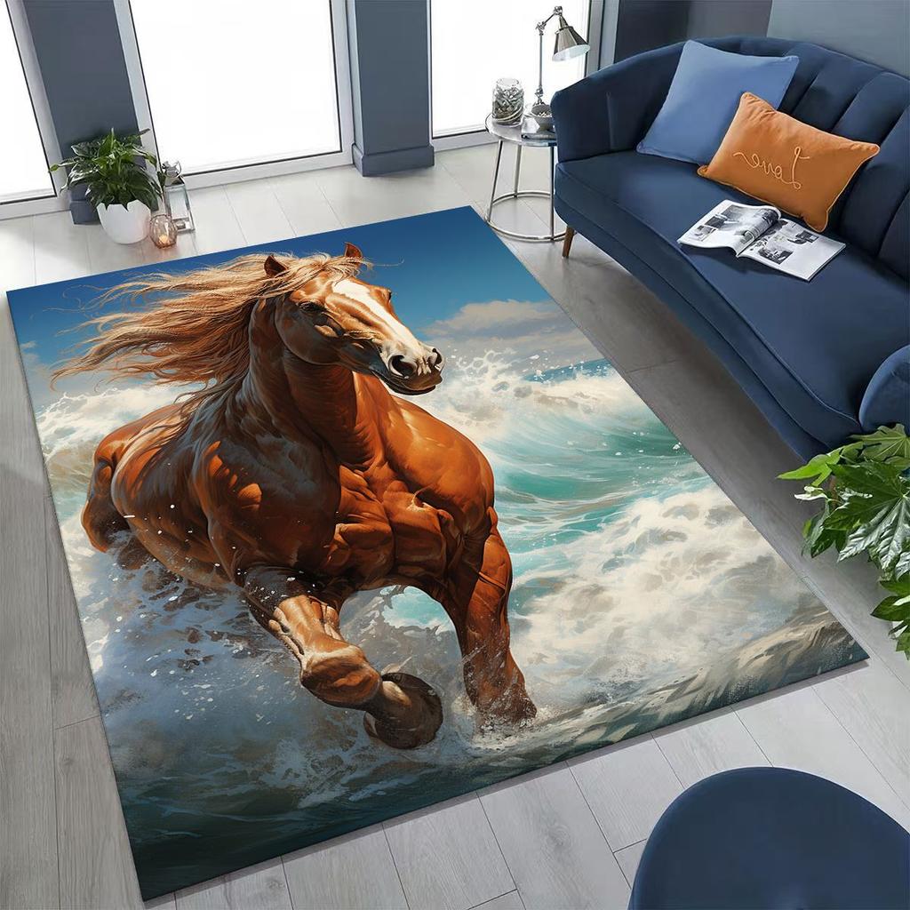 Traum Galopp Ross Pferd Mustang Cartoon Kunst Teppich Teppich für Schlafzimmer Wohnzimmer Sofa Haus Fußmatte Dekor, Kinder Rutschfeste Bodenmatte