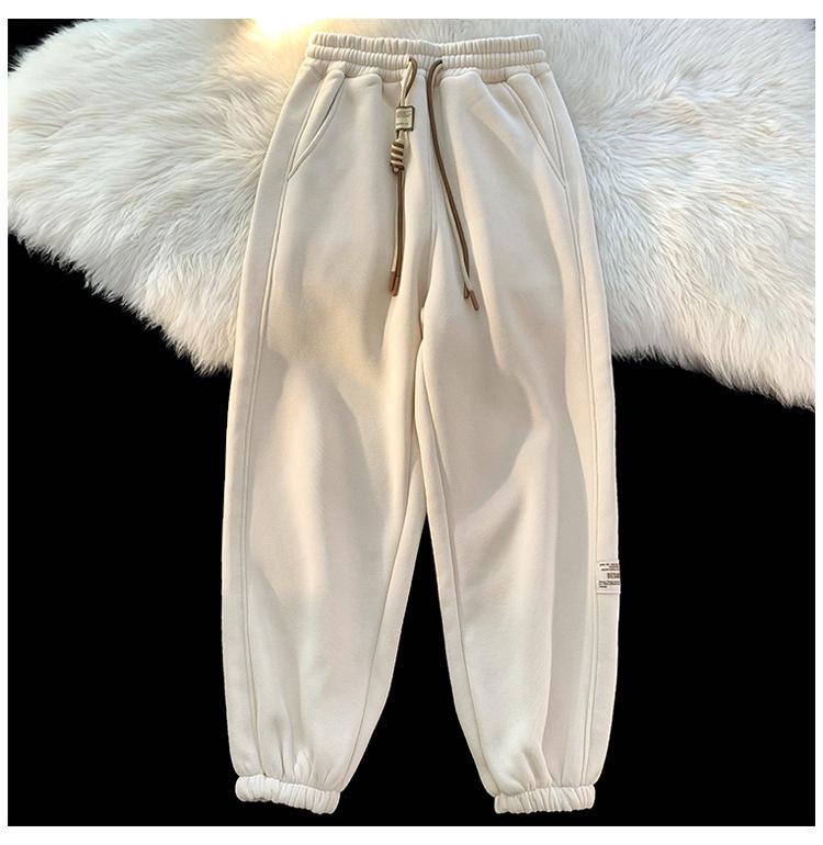 Men's Fleece-Lined Thickened Sweatpants: Autumn/Winter 2024, Loose Straight-Leg Cuffed Casual Sports Pants