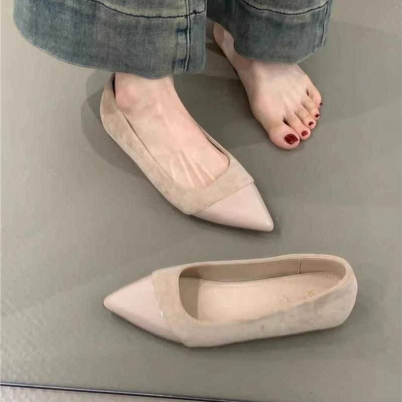 2025 spring new French temperament pointed Mary Jane single shoes women's shoes stiletto high-heeled splicing high-heeled single shoes