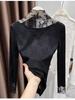 Ruffled Semi-High Neck Lace Base Layer - Fleece-Lined, Thickened, Warm Top for Autumn/Winter