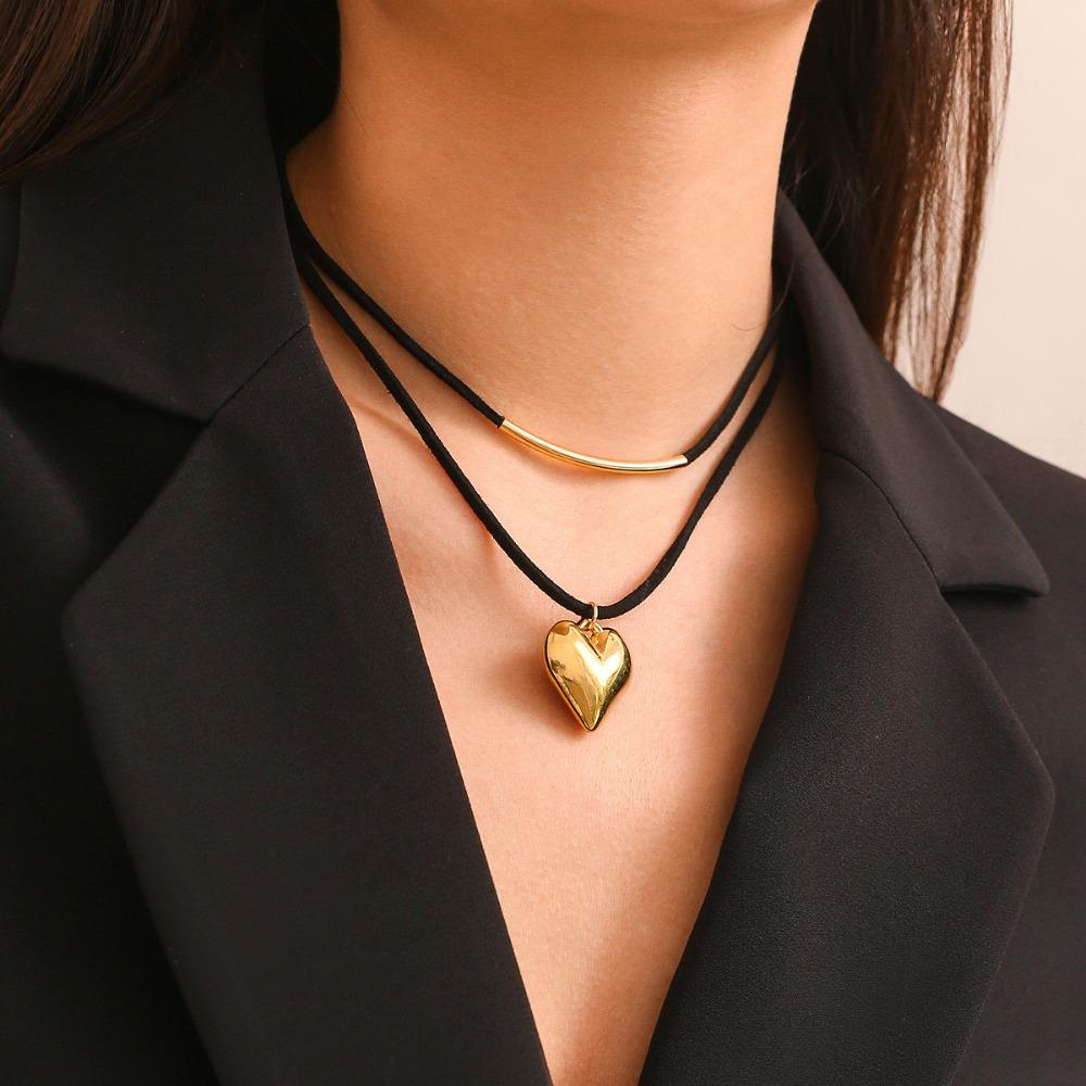 

Love Heart Choker Necklace Gold/Silver Adjustable Pendant Necklace Woman