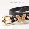 Stylish Gold Butterfly Decorated PU Leather Waist Belt Adjustable Length Waistband Sash for Dresses and Daily Outfits