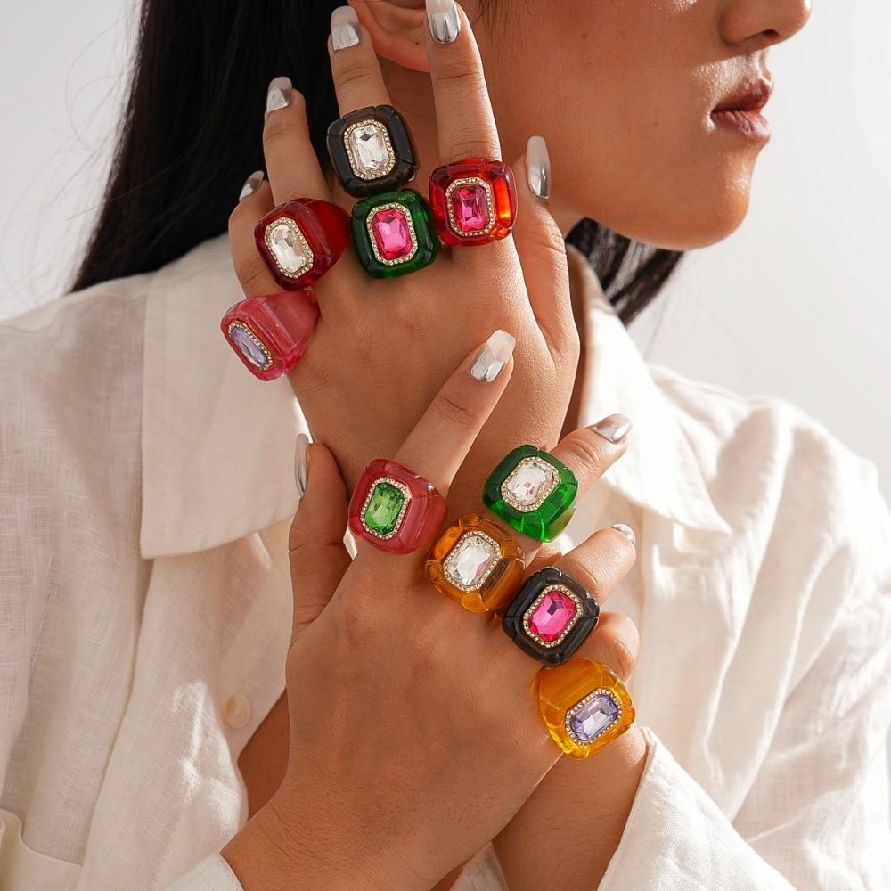 Exaggerated Acrylic Resin Ring Candy Color Big Dome Plain Ring Geometric Ring Jewelry Gifts