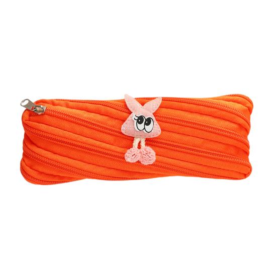 

Пенал большой емкости с большим диагональным отверстием и застежкой-молнией для ручек оранжевый