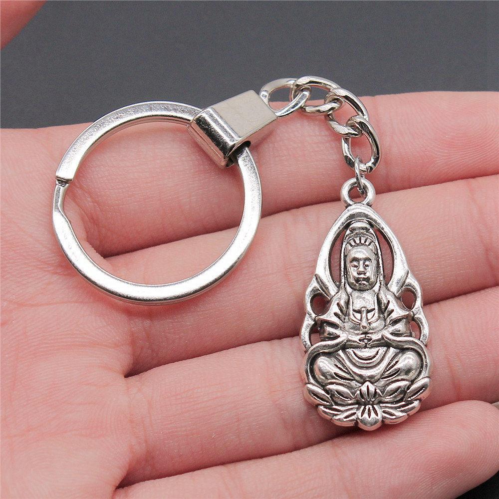 Chiefs Pharaohs Buddha Spiritual Amulet Pendant Antique Bronze Metal Keychain with 30mm Ring for Couples