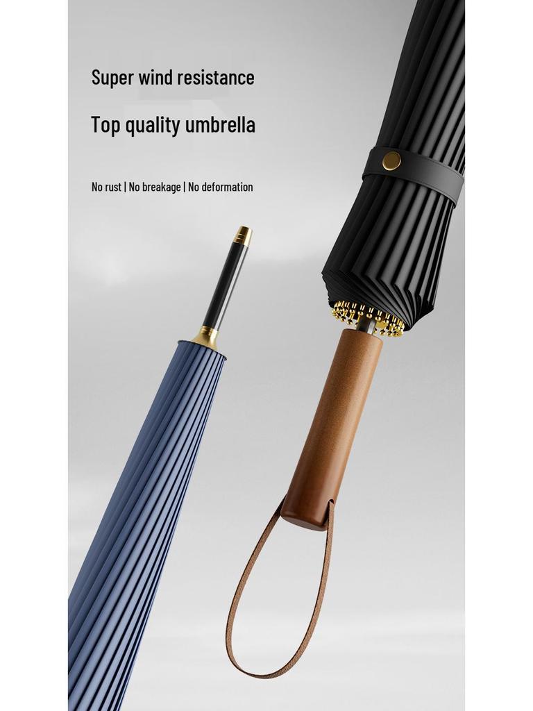 ZUODU Elegant Solid Wood Long Handle Umbrella, Large, Reinforced, Windproof, for 2-3 Persons