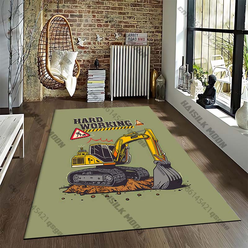 Excavator Truck Carpet for Living Room Game Rugs Soft Floor Cartoon Rugs Bathroom Rug Mat Yoga Mat Home Decor Rugs for Bedroom