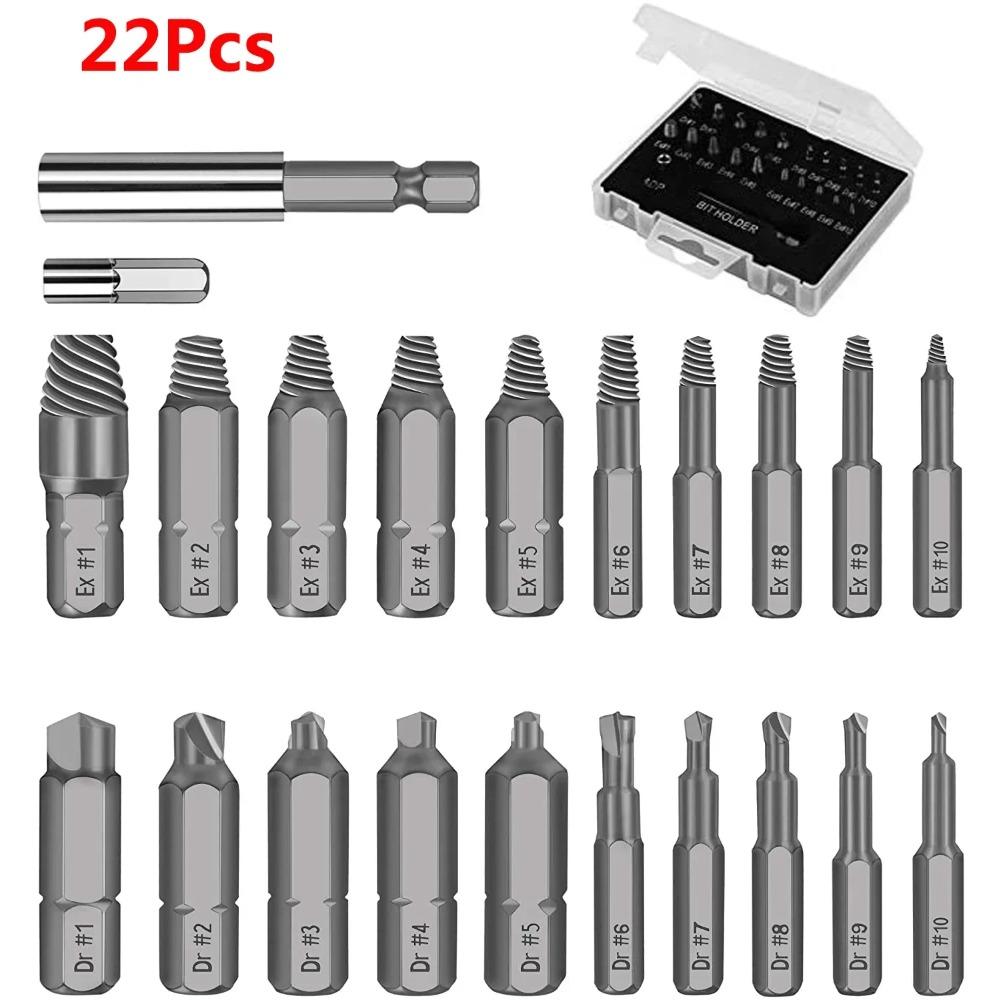 22Pcs Bit Set Damaged Screw Extractor Drill Extractor Kit Stripped Screw for Broken Bolt Extractor All-Purpose with Magnetic