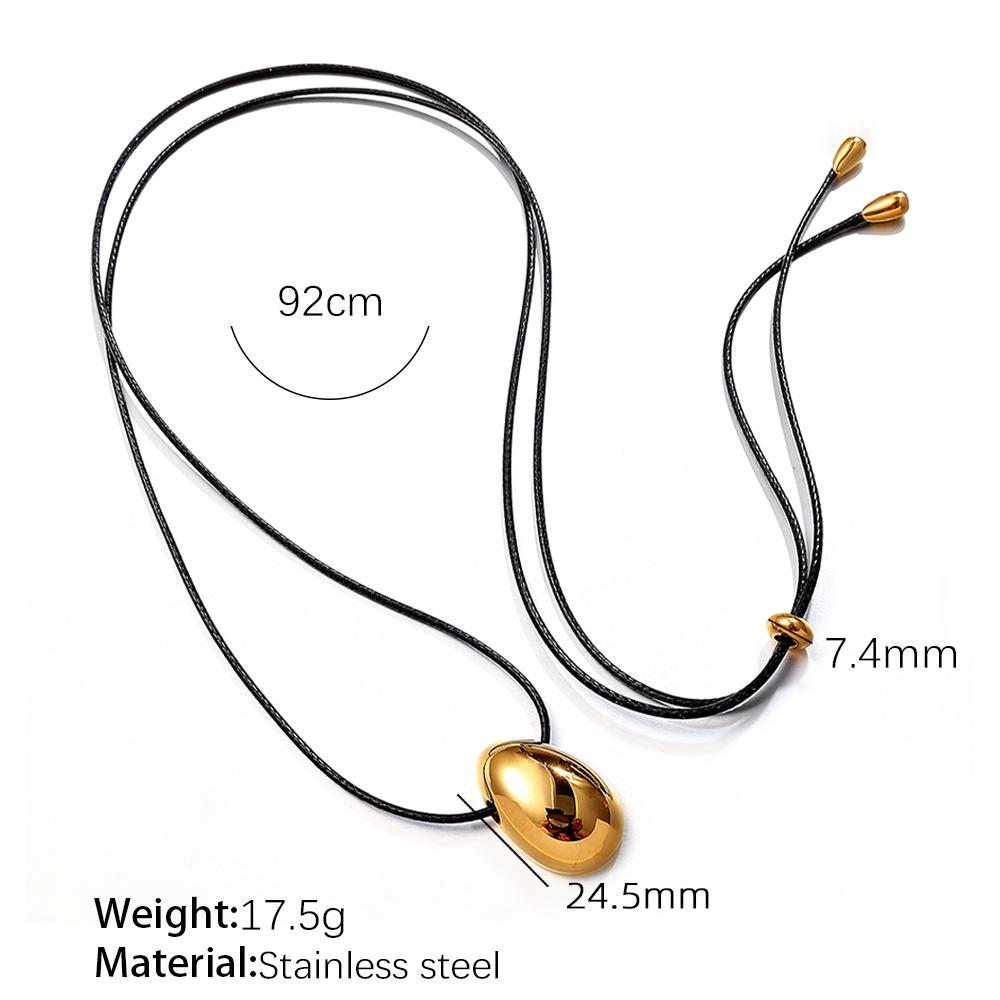 

2026 Female Simple Pull Adjustment Black Rope High-end Long Necklace Leather Rope Smooth Surface Exaggerated Water Drop Large Sweater Chain Male Resizable