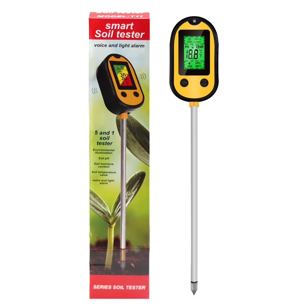 5 In 1 Soil Moisture Acidity Meter Tester Flower Pot Moisture Meter Soil Moisture Sensor Plant Sunlight PH Temperature Test Kit