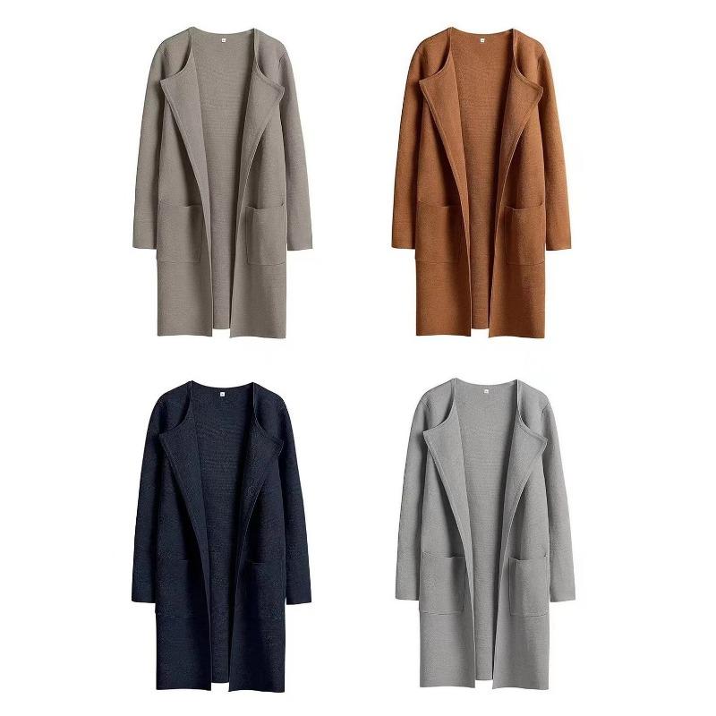 Woolen Coat Women's Flip Collar Large Pocket Long Sleeved Cardigan Solid Color Coat Warm and Loose Casual Top Commute New Fashion Autumn