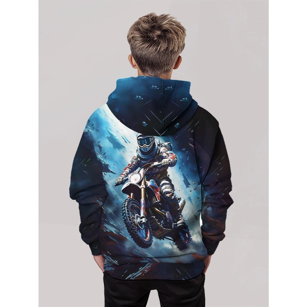 3D printed extreme motorcycle pattern hooded sweatshirt children's clothing, perfect gift