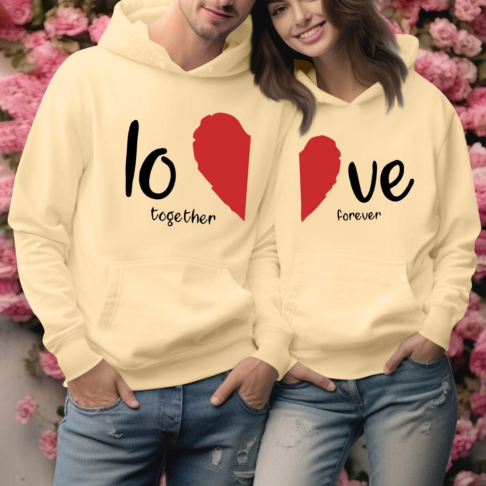 Мужской круглый вырез с длинным рукавом, пуловер с принтом ко Дню святого Валентина, парная толстовка L бежевый