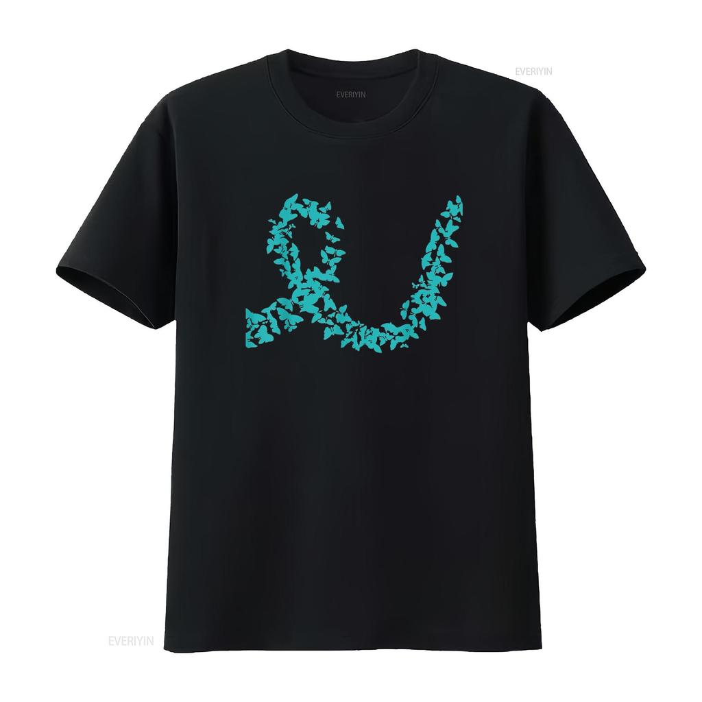 Damen Petrolfarbenes Band Eierstockkrebs-Aufklärung T-Shirt Schwarz Vintage Gewaschen Lässig Atmungsaktiv Bequem Designer Kleidung homme