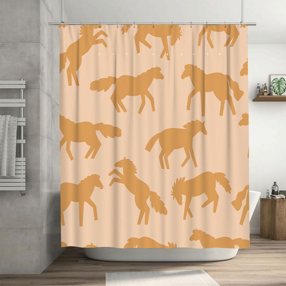Elegantes Duschvorhang-Set Mit Pferde-Muster Moderne Dekoration Für Badezimmer Wasserdichtes Gewebe Perfekte Geschenkidee (beige)