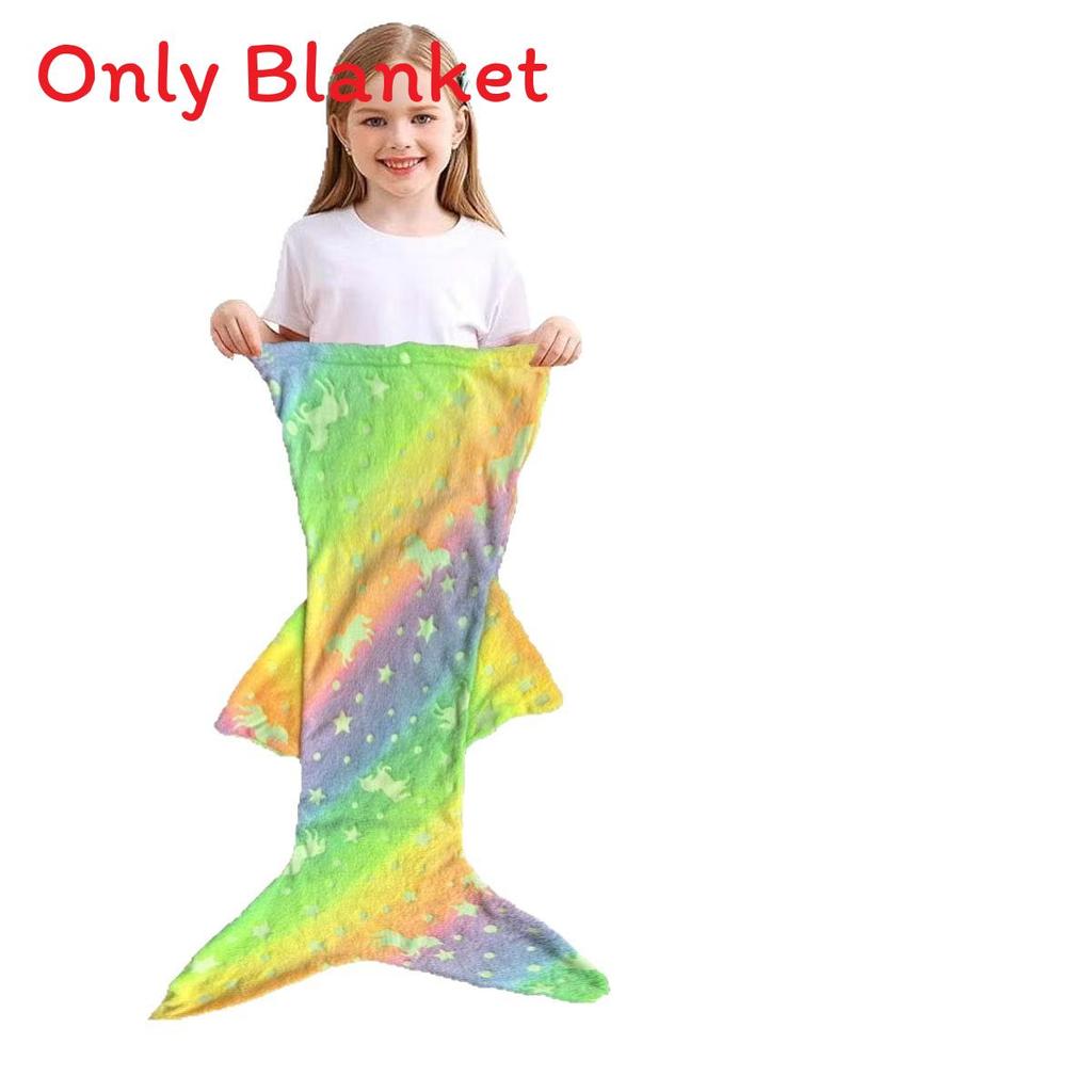 Glow In The Dark Modern Fleece Blanket For Kids With Cartoon Mermaid Stars And Sleepytime Warmth