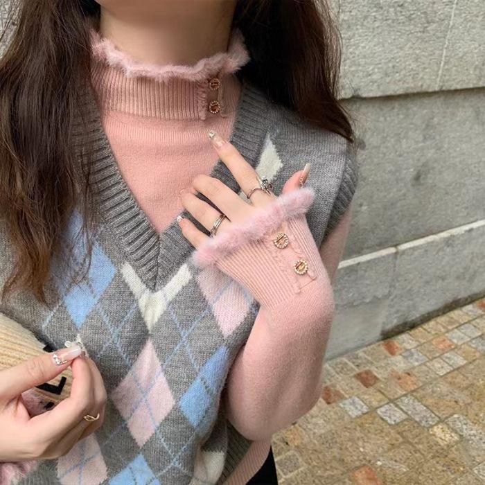 Women Fleece Sweater, Thickened One-piece Fleece Inner Layer, Half-turtle Collar Bottoming Shirt, Pullover, Stylish Knitted Warm Top