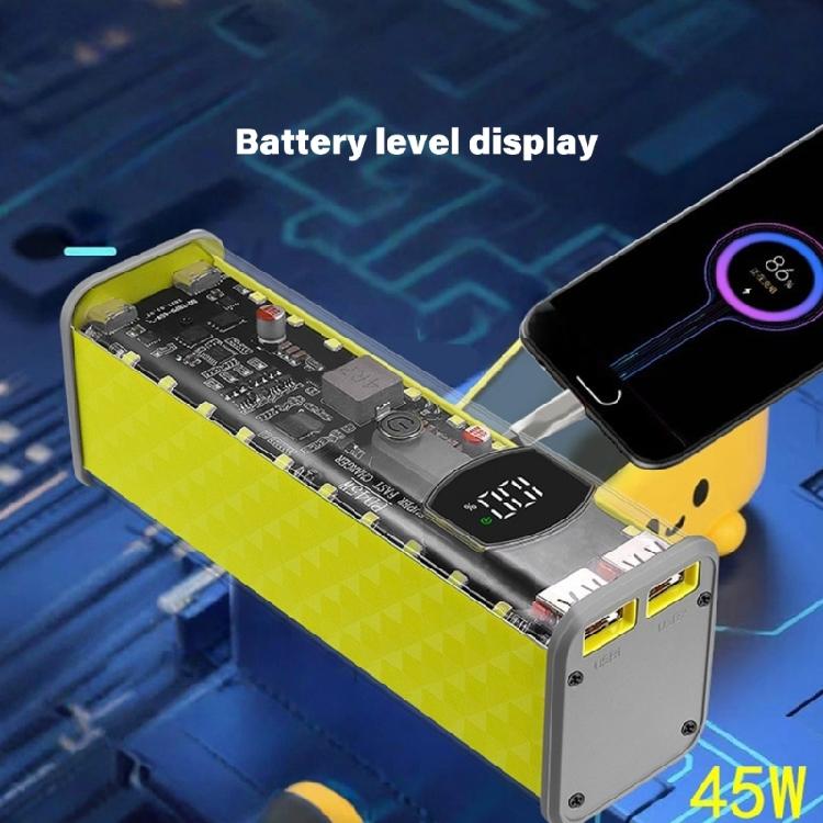 LED Illuminateds 45WPD Fast Charge Battery Case 8x18650 Holder Transparents ABS No Soldering