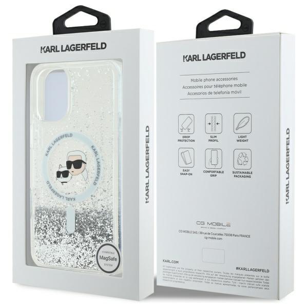 Karl Lagerfeld Klhmp16Slgkcsgh Iphone16 6.1 Hardcase Transparent Liquid Glitter Karl&Choupette Head Magsafe