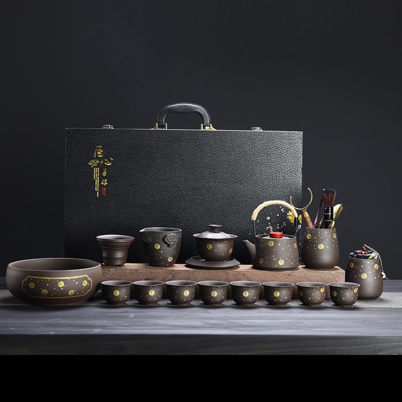 Purple sand Kung Fu tea set, tea wash six gentlemen distant mountain lifting beam pot, teapot cover bowl business gift tea set