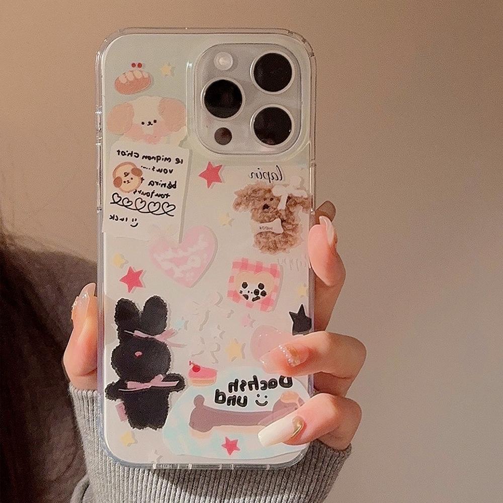 Double Layer Cute Little Animal Iphone15 with Hanging Chain 13promax Suitable for 16 Apple 14 Mobile Phone Case 11 Korean