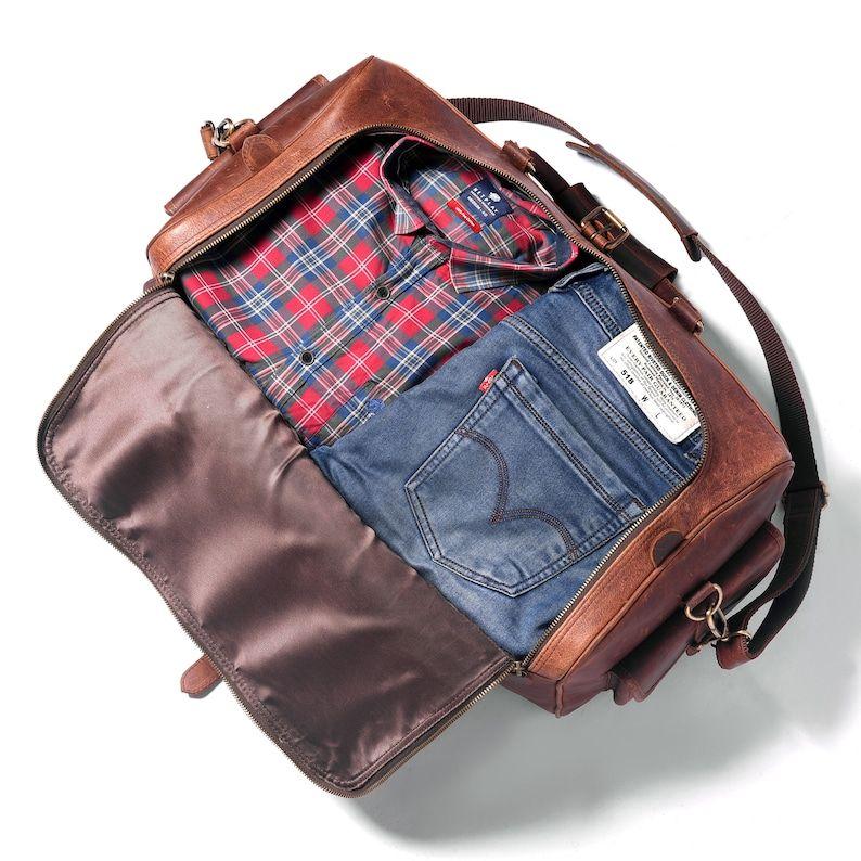 Personalised Handmade Full Grain Leather Duffle Bag Laser Engraved Weekend Holdall Overnight Carry-on Bag Leather Travel Gift Set For Him