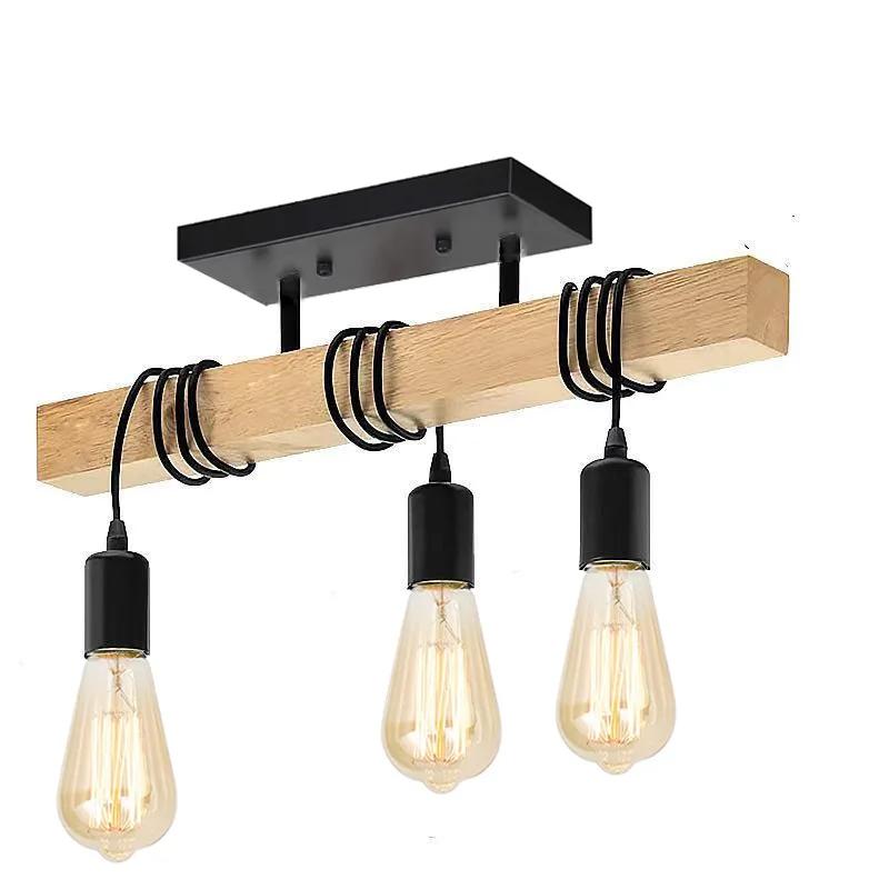 3 Heads Simple Design Pendant Light Wooden Hanging Lamps Apply for Home Living Room Kitchen Bedroom Decorative Lighting Fixtures