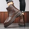 Herren Echtleder Retro Schlichte High-Top Dicksohlige Freizeitschuhe Stiefeletten