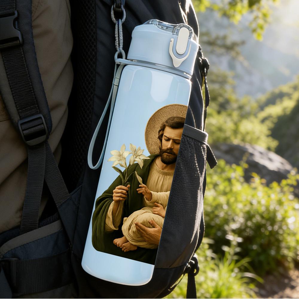 1PC Saint Joseph Infant Portrait 750ml Color Plastic Sports Water Bottle Leakproof Flip Straw Lid For Sports Office Home Use