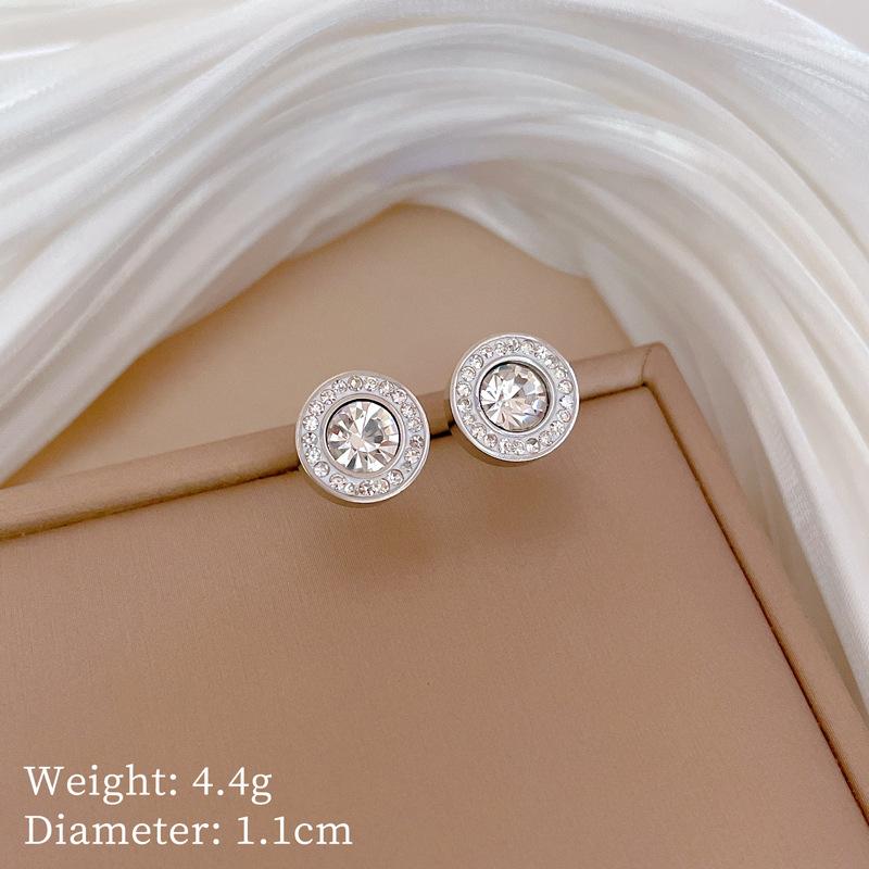ZAKOL Shiny Crystal Zircon Round Pendant Necklace Earrings for Women Exquisite Stainless Steel Chain 2 Pcs Zircon Set