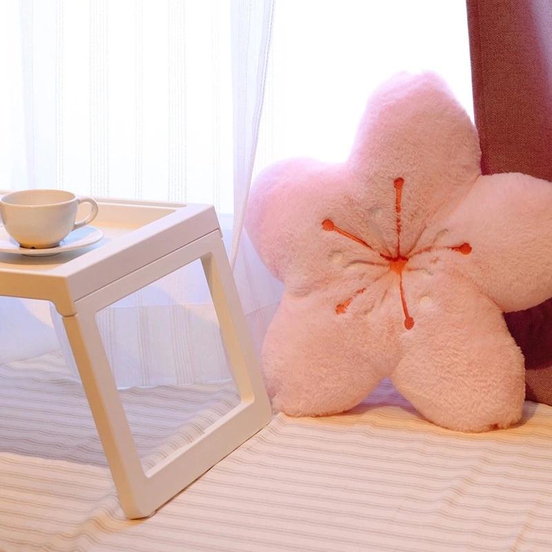 Furry Cherry Blossoms Stuffed Flower Plush Cushion Girly Room Decor Sunflower Pillow Pink Flower for Girls Bedroom Seat Pillow