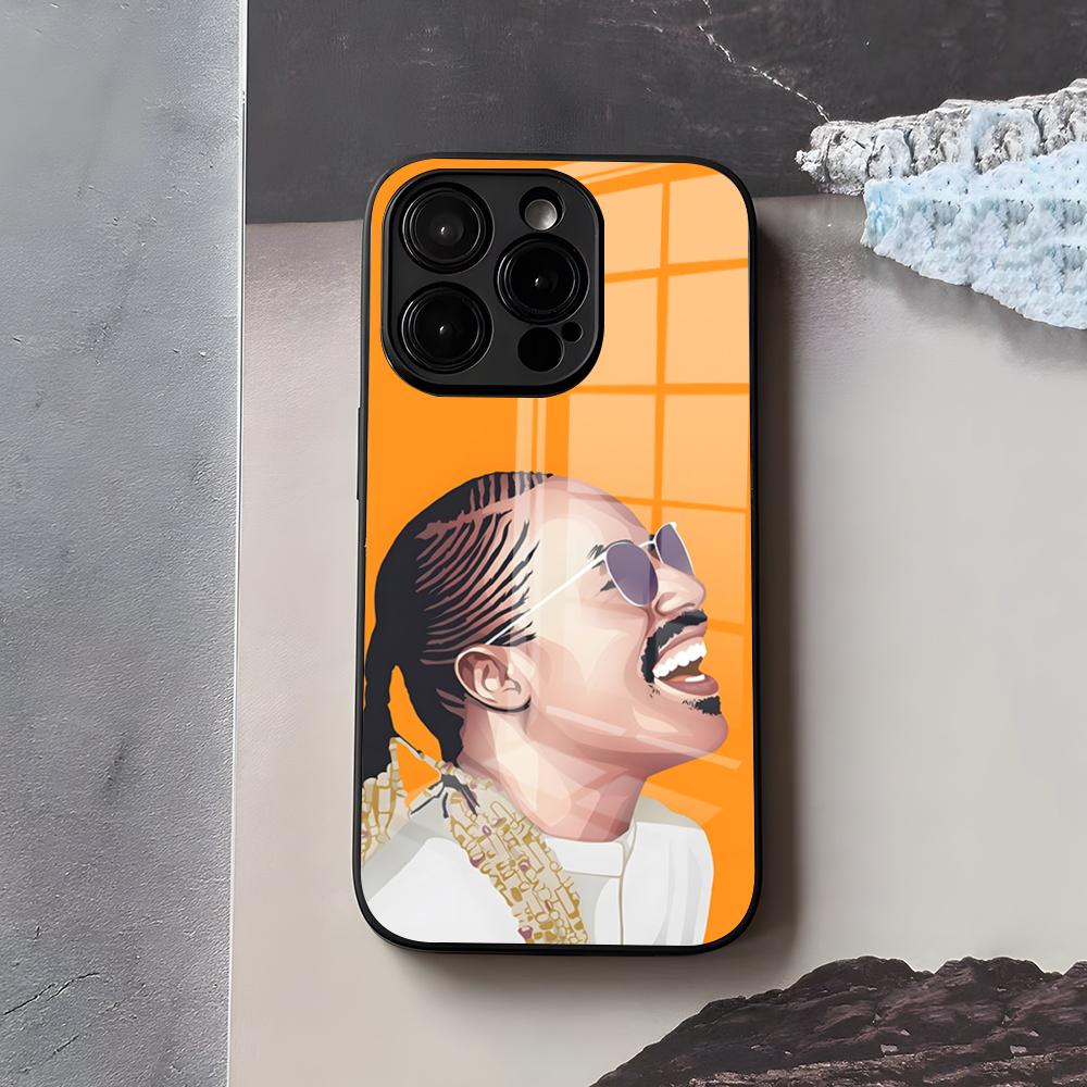 S-Stevie Wonder Phone Case For IPhone 17 Air 16 E Pro Max 15 14 13 Mini 12 Pro 11 Max Plus Black Glass Cover