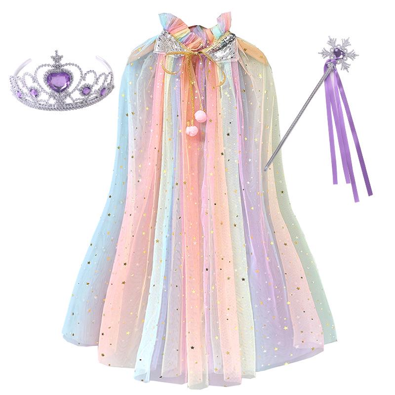 Girls' Elsa Princess Frozen Crown Set with Sequined Cape Shawl