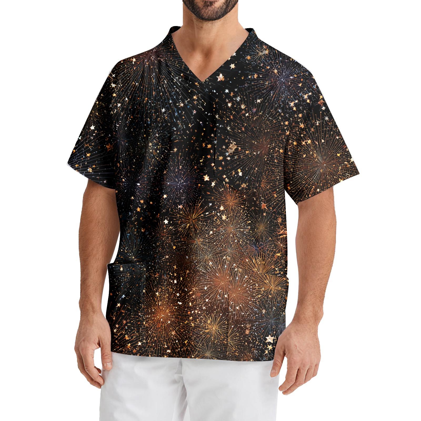 

Мужская рабочая блузка с короткими рукавами и v-образным вырезом с принтом, топ с нагрудным карманом XXXXL