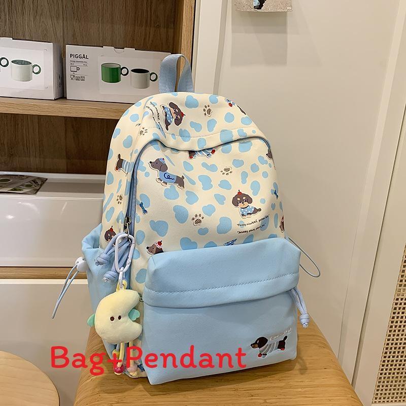 Adorable Dog Print College Backpack With Durable Nylon And Geometric Pattern For Students