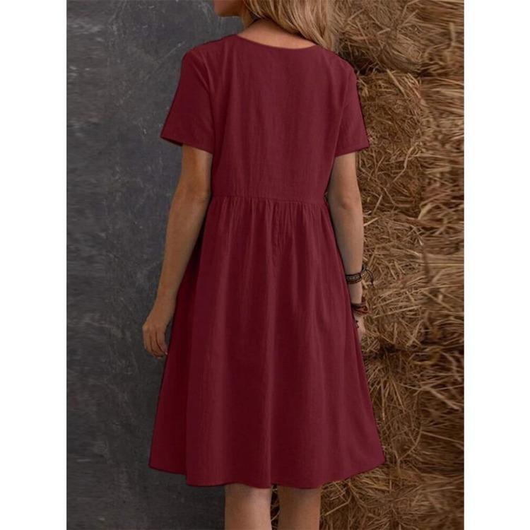 Rochie Midi Casual de Vară pentru Femei Rochie de Plajă Largă cu Buzunare Mânecă Scurtă Bumbac In