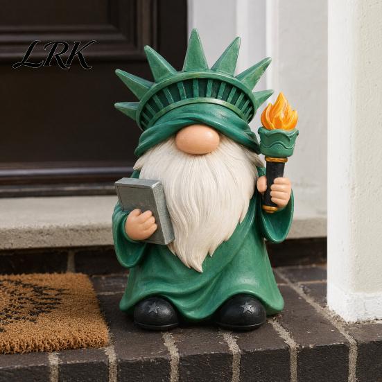 American Celebration Garden Art Patriotic Gnome Statue, 250th Anniversary Independence Day Decor, Resin Red White All Season Outdoor Decoration