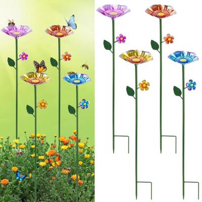 Metal Flower Garden Stake Bee Watering Station Outdoor Bird Bath Butterfly Water Feeder with Stake for Garden Pollinators Birds Yard Patio Decor